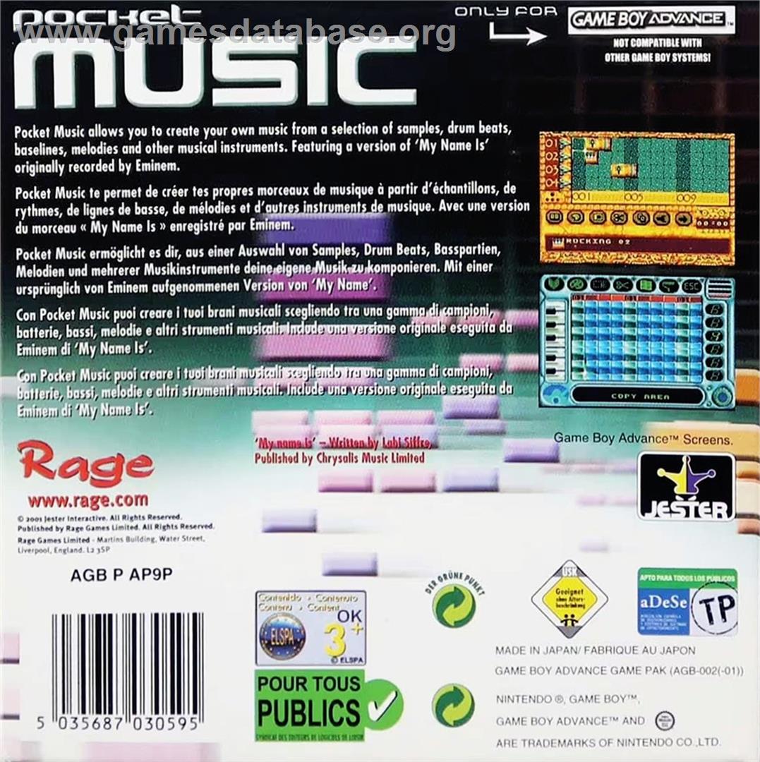 Pocket Music - Nintendo Game Boy Advance - Artwork - Box Back