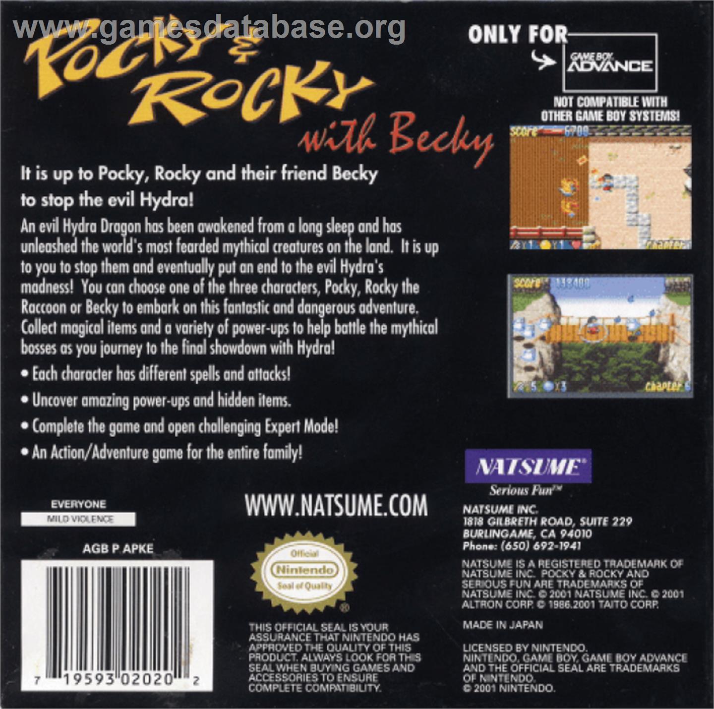 Pocky & Rocky with Becky - Nintendo Game Boy Advance - Artwork - Box Back