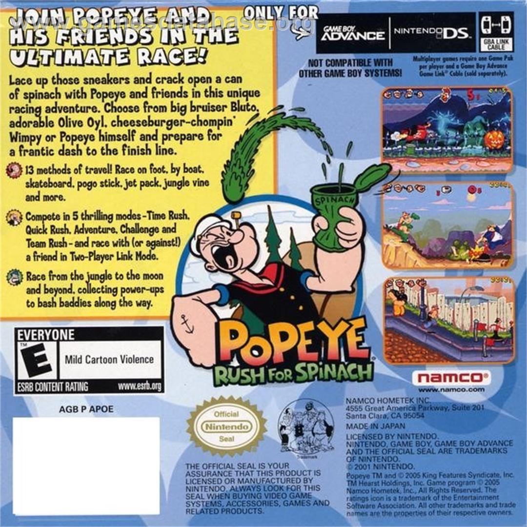 Popeye - Rush For Spinach - Nintendo Game Boy Advance - Artwork - Box Back