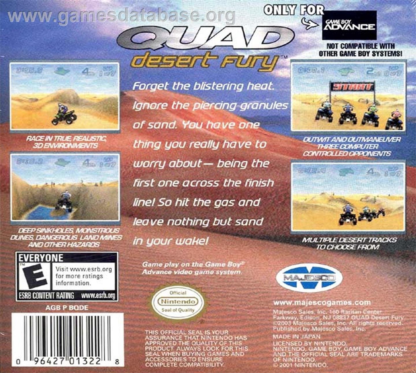 Quad Desert Fury - Nintendo Game Boy Advance - Artwork - Box Back