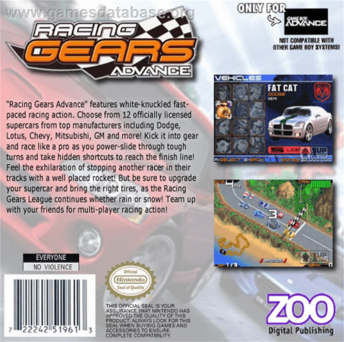 Racing Gears Advance - Nintendo Game Boy Advance - Artwork - Box Back