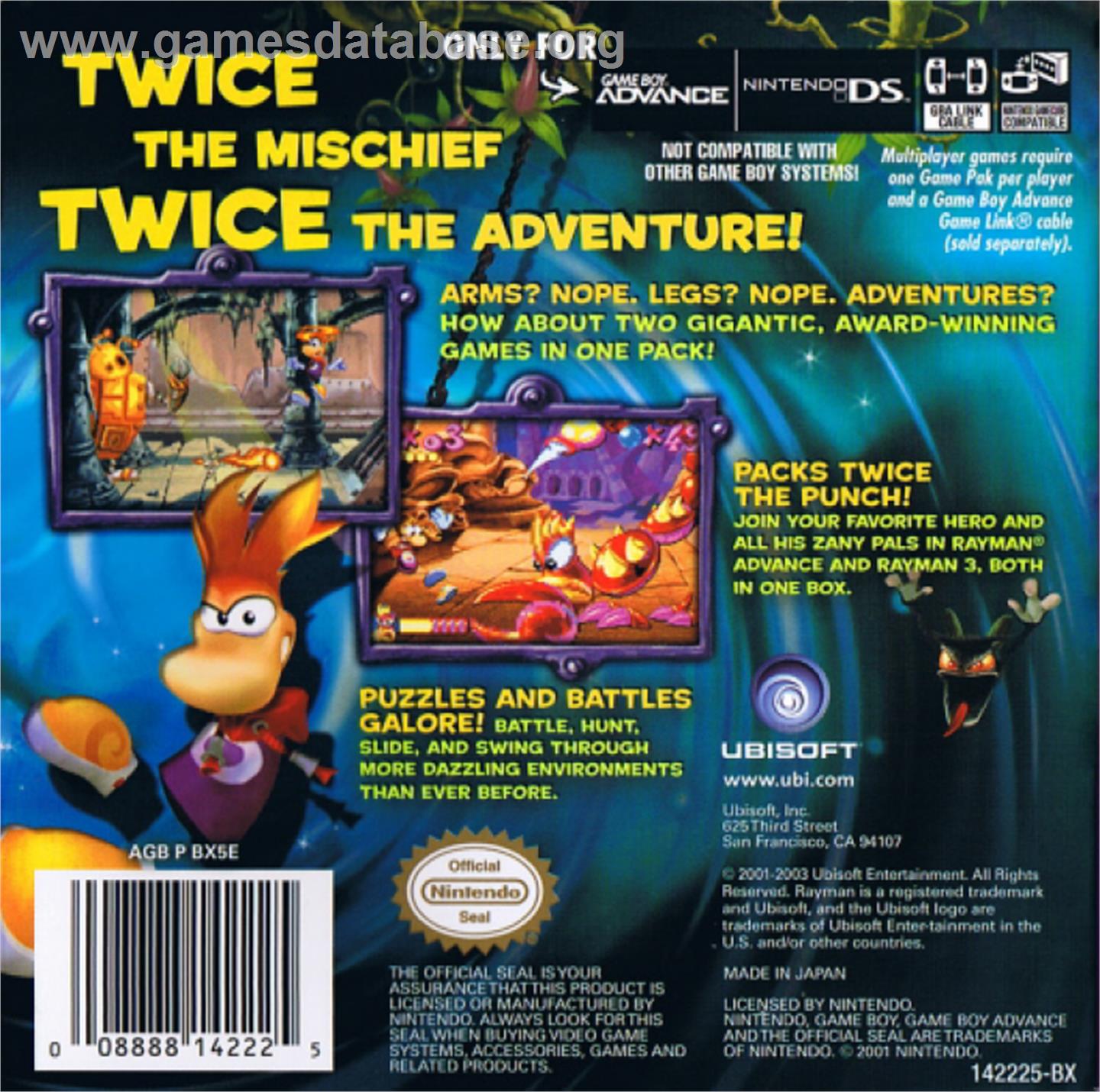 Rayman: Hoodlum's Revenge - Nintendo Game Boy Advance - Artwork - Box Back