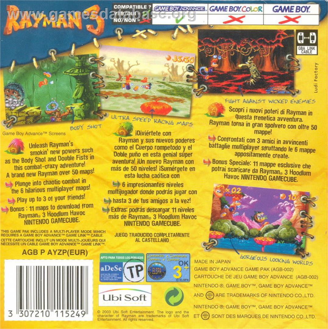 Rayman 3: Hoodlum Havoc - Nintendo Game Boy Advance - Artwork - Box Back