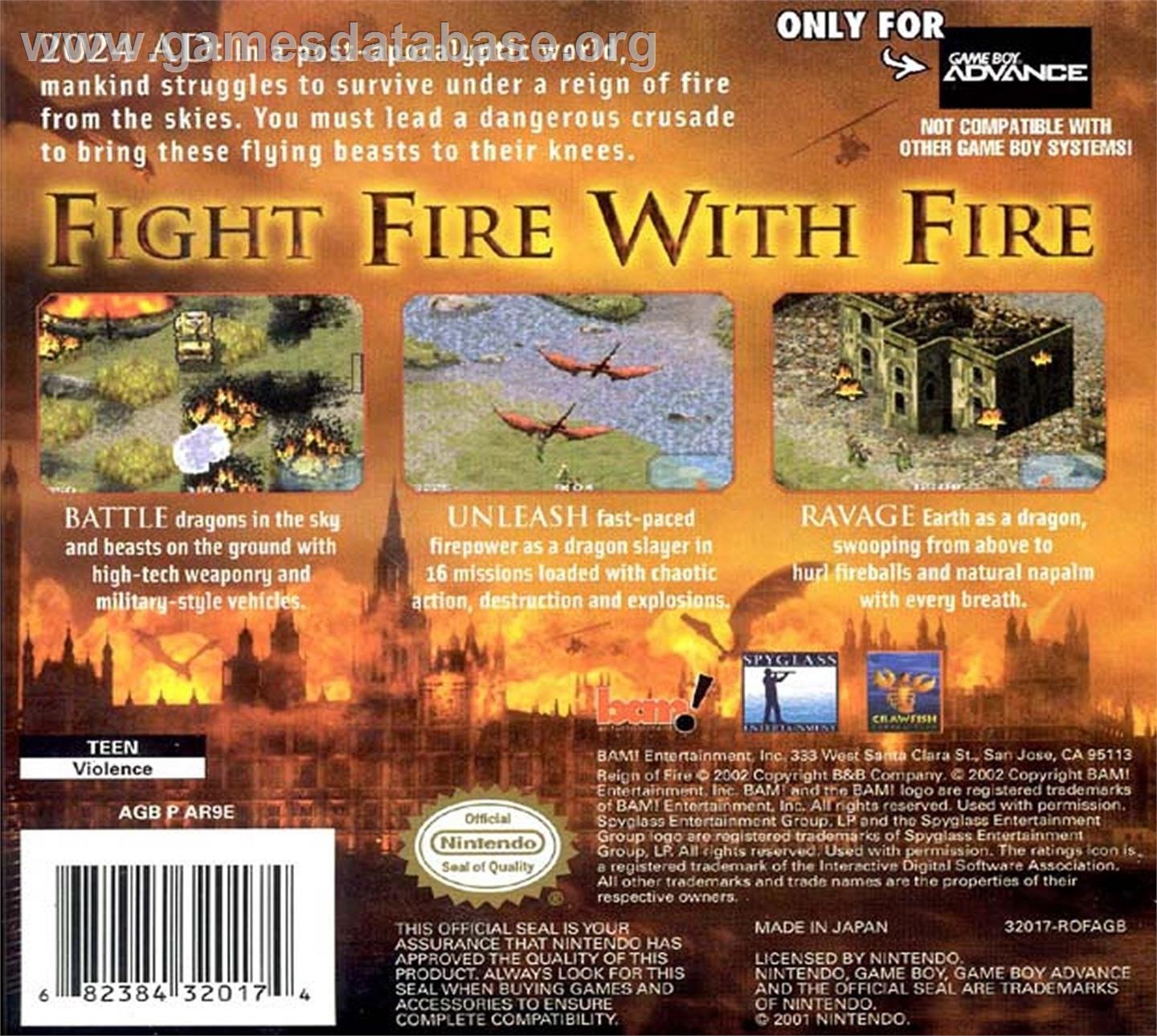 Reign Of Fire - Nintendo Game Boy Advance - Artwork - Box Back