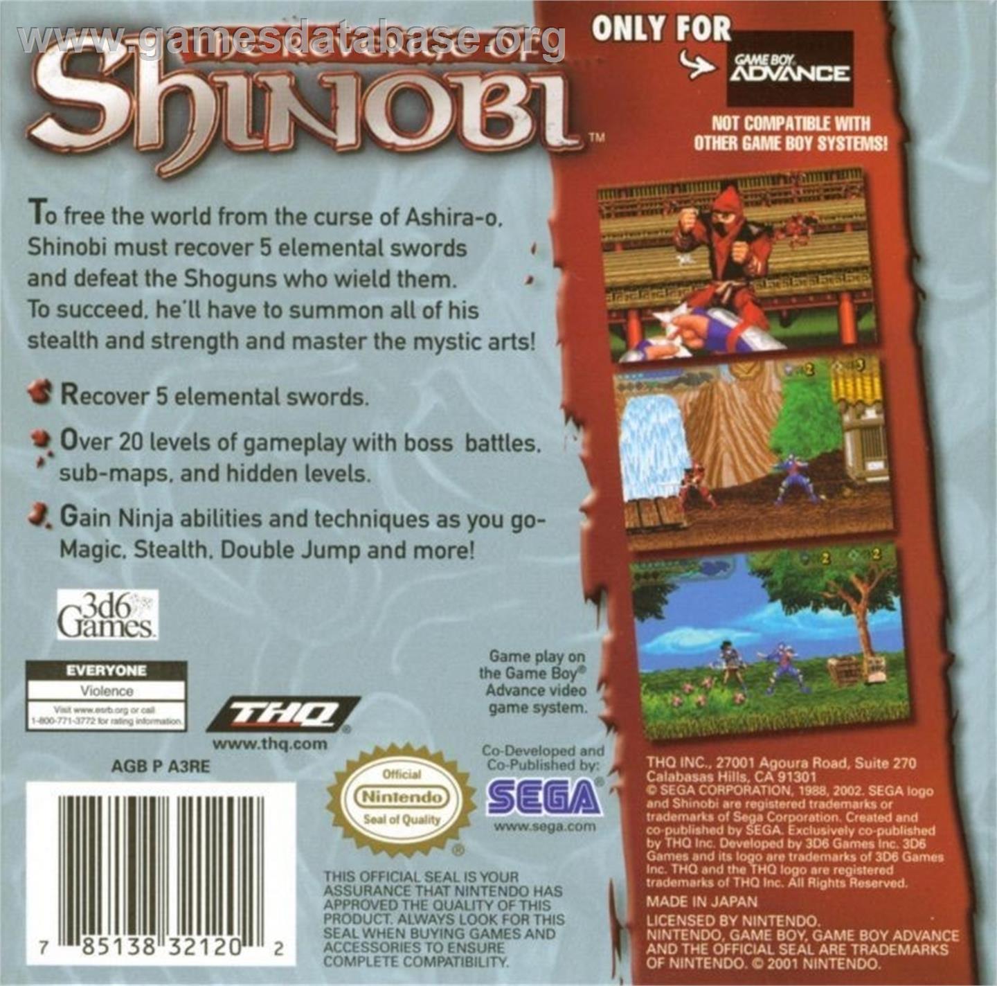 Revenge Of Shinobi, The - Nintendo Game Boy Advance - Artwork - Box Back