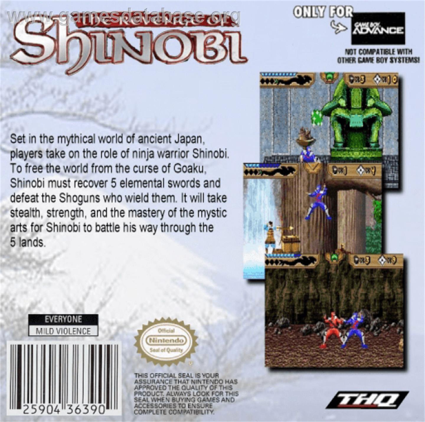 Revenge of Shinobi, The - Nintendo Game Boy Advance - Artwork - Box Back