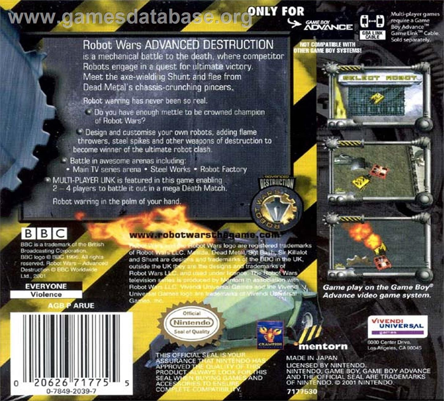 Robot Wars - Advanced Destruction - Nintendo Game Boy Advance - Artwork - Box Back