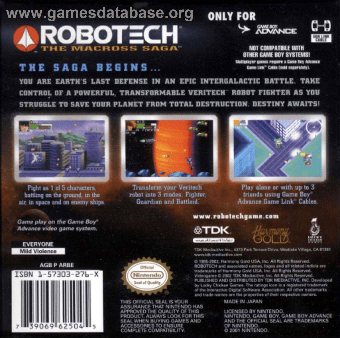 Robotech: The Macross Saga - Nintendo Game Boy Advance - Artwork - Box Back