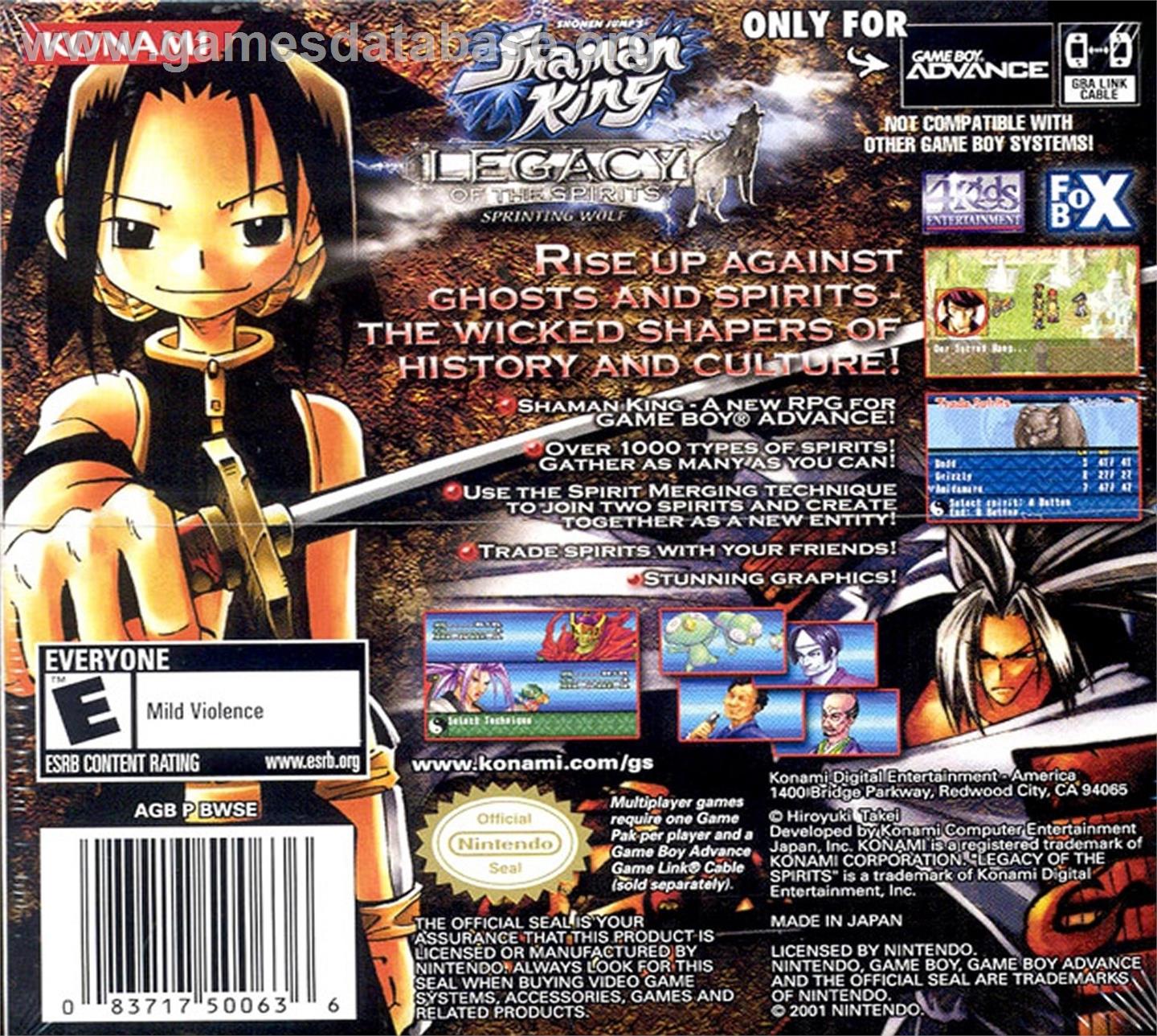 Shaman King - Legacy Of The Spirits - Sprinting Wolf - Nintendo Game Boy Advance - Artwork - Box Back