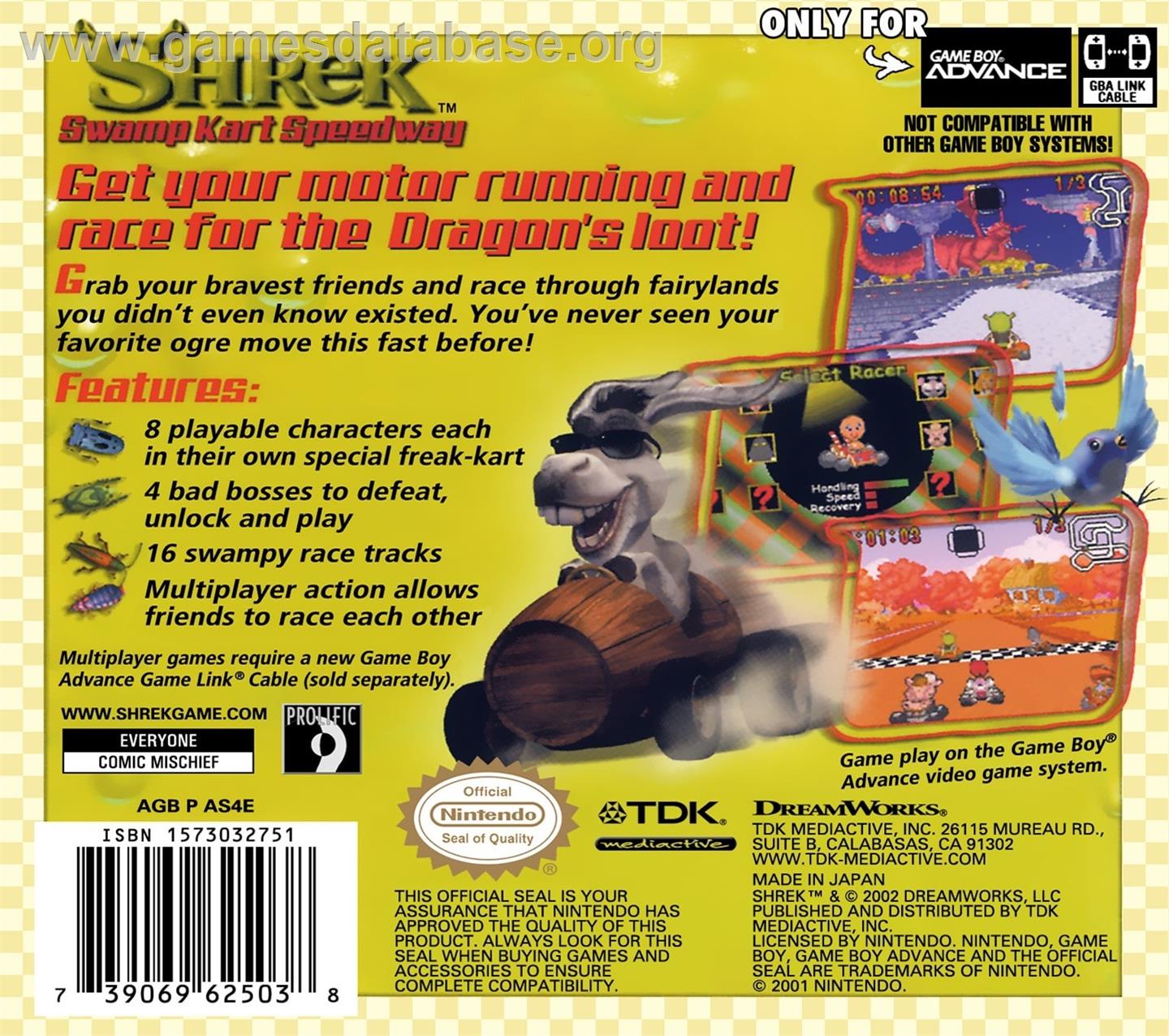 Shrek: Swamp Kart Speedway - Nintendo Game Boy Advance - Artwork - Box Back