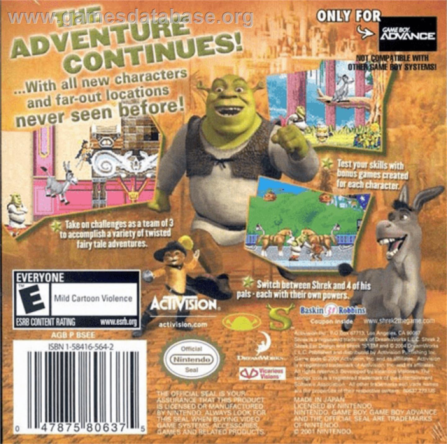 Shrek 2: Beg for Mercy - Nintendo Game Boy Advance - Artwork - Box Back