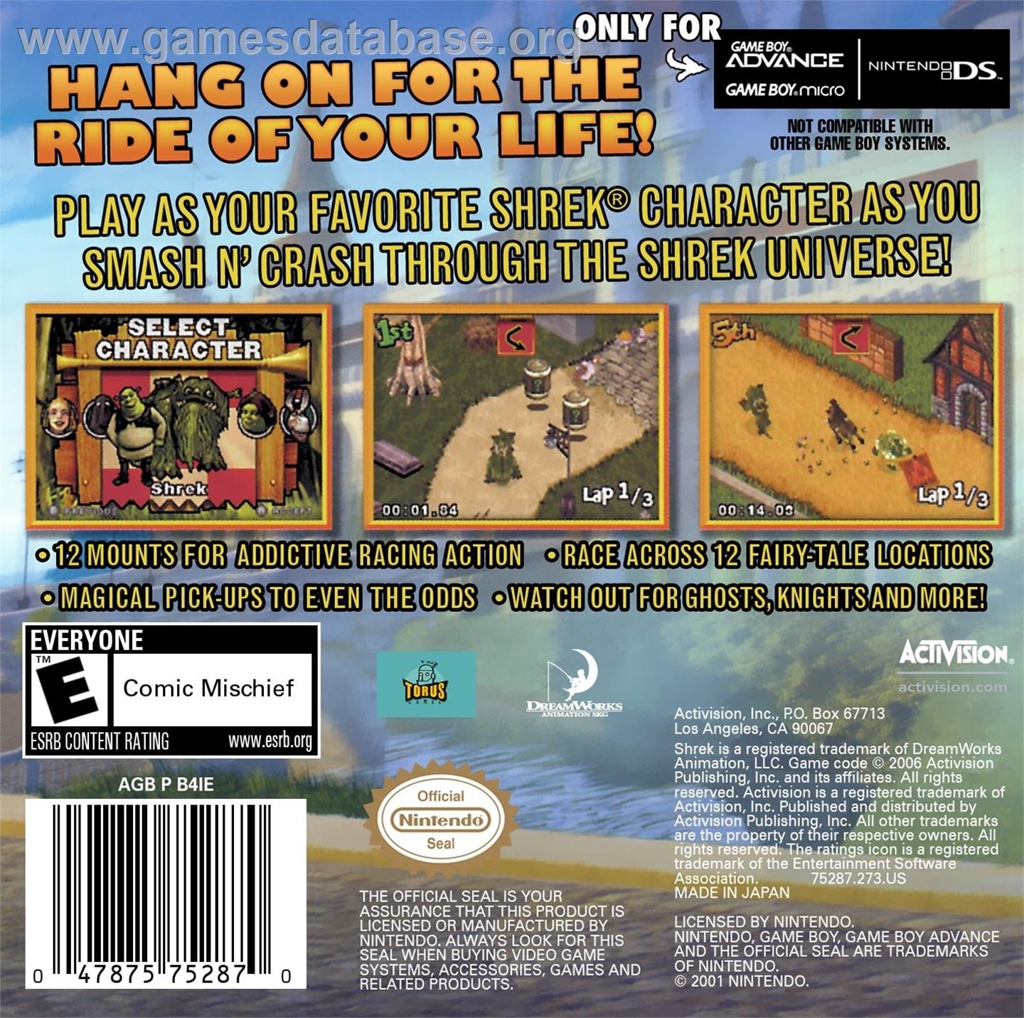 Shrek Smash N' Crash Racing - Nintendo Game Boy Advance - Artwork - Box Back