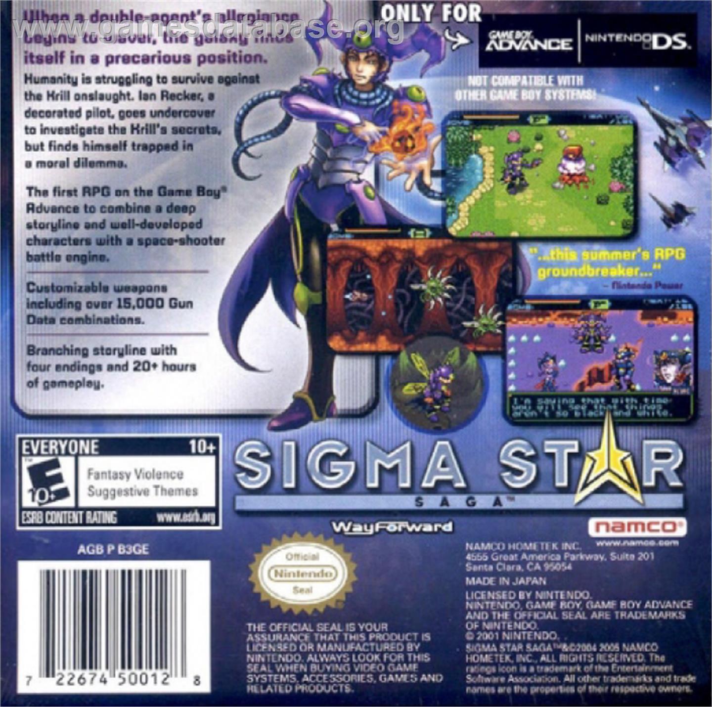 Sigma Star Saga - Nintendo Game Boy Advance - Artwork - Box Back