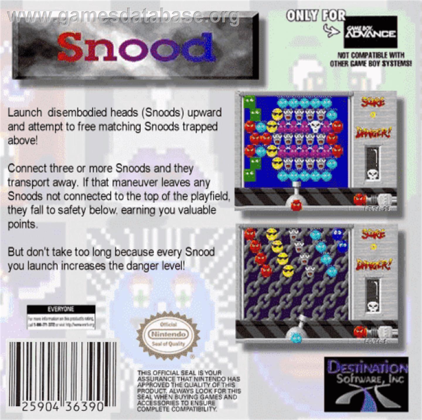 Snood - Nintendo Game Boy Advance - Artwork - Box Back