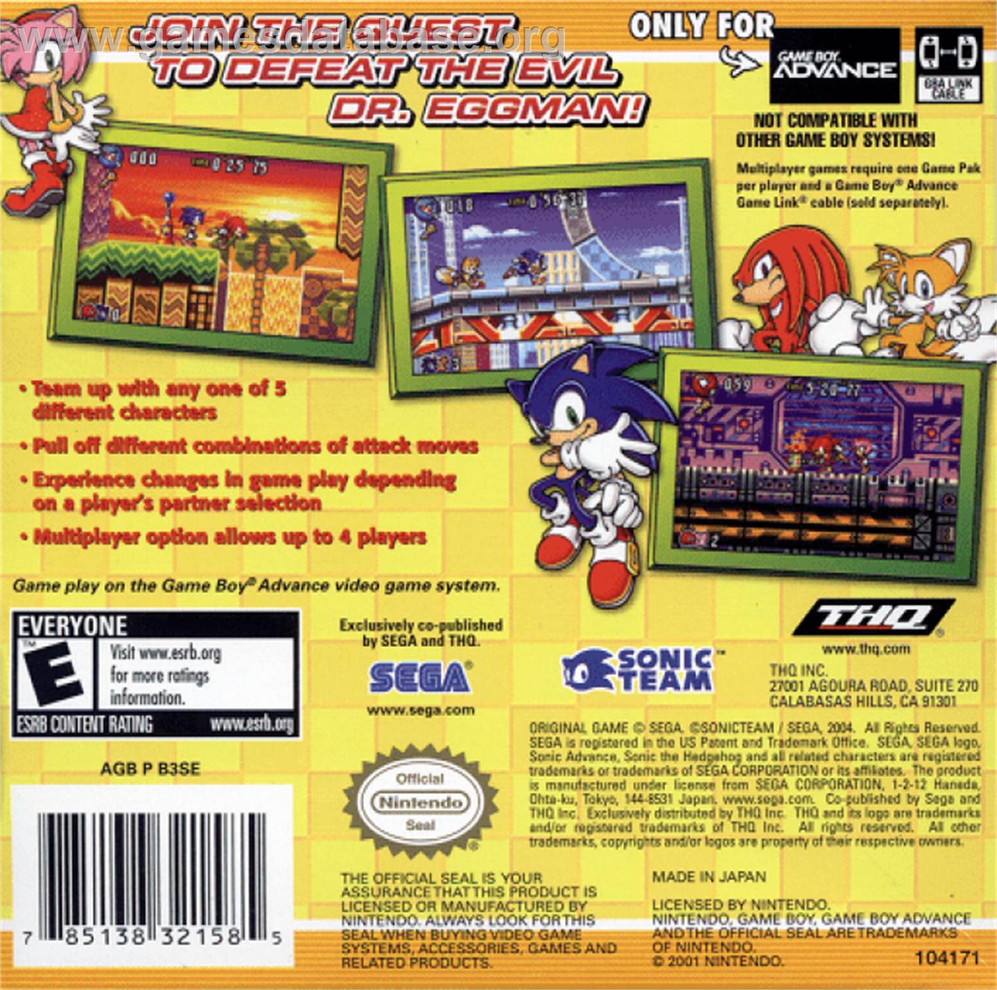 Sonic Advance 3 - Nintendo Game Boy Advance - Artwork - Box Back