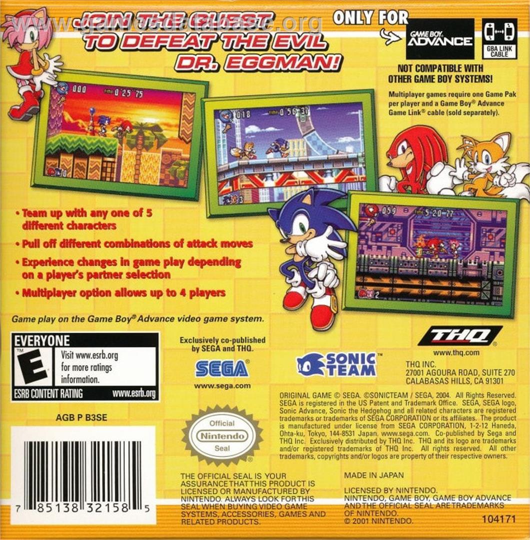Sonic Advance 3 - Nintendo Game Boy Advance - Artwork - Box Back