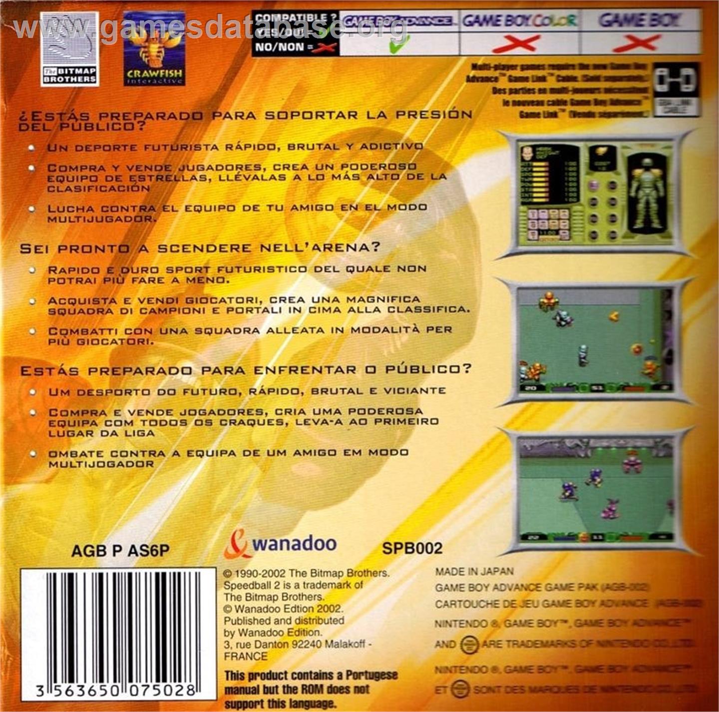 Speedball 2: Brutal Deluxe - Nintendo Game Boy Advance - Artwork - Box Back