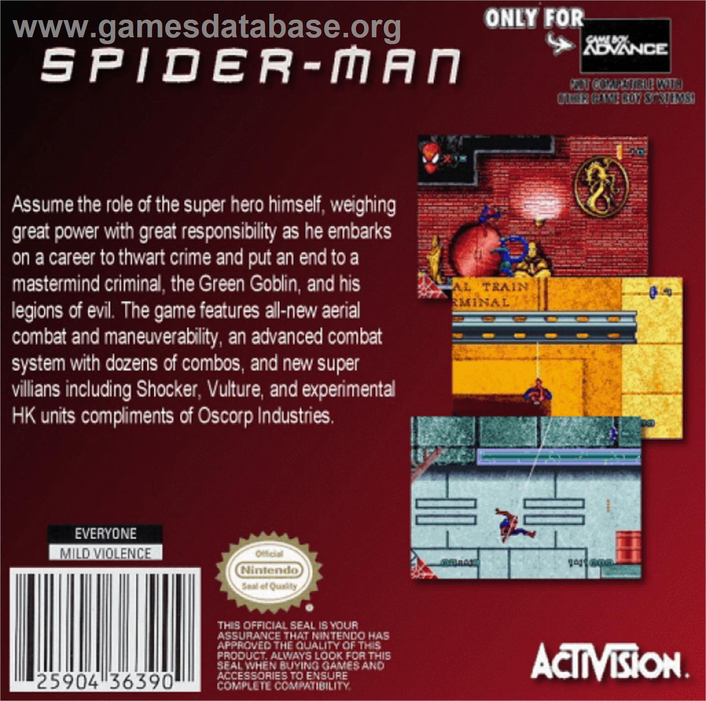 Spider-Man: The Movie - Nintendo Game Boy Advance - Artwork - Box Back
