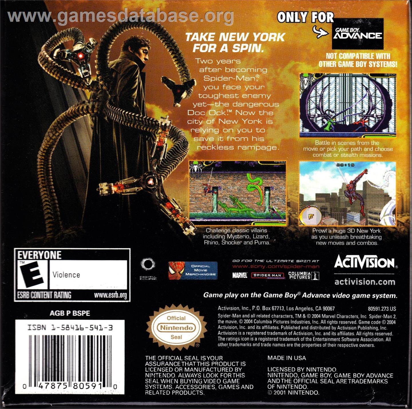 Spider-man 2 - Nintendo Game Boy Advance - Artwork - Box Back