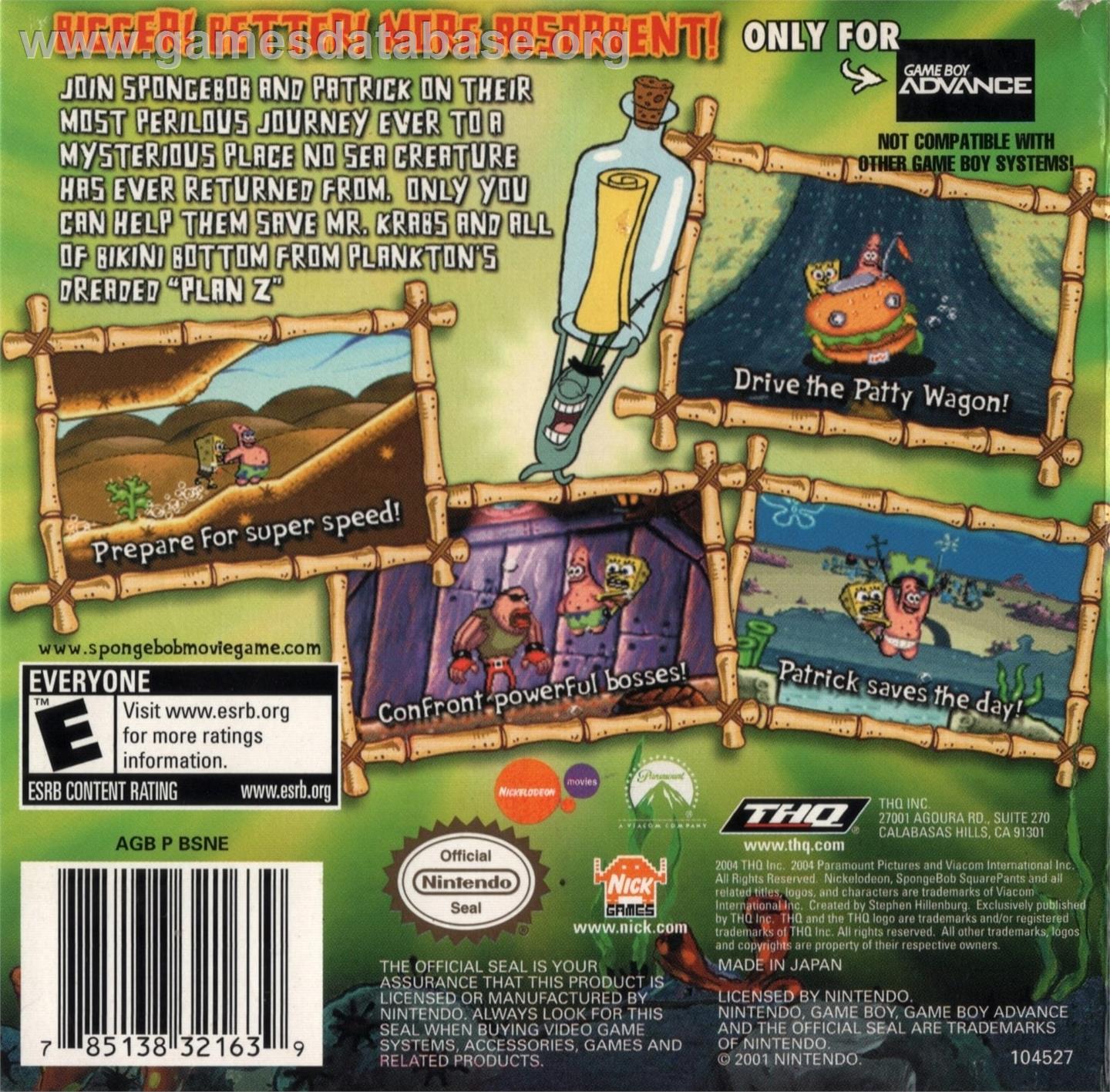 Spongebob Squarepants Movie, The - Nintendo Game Boy Advance - Artwork - Box Back