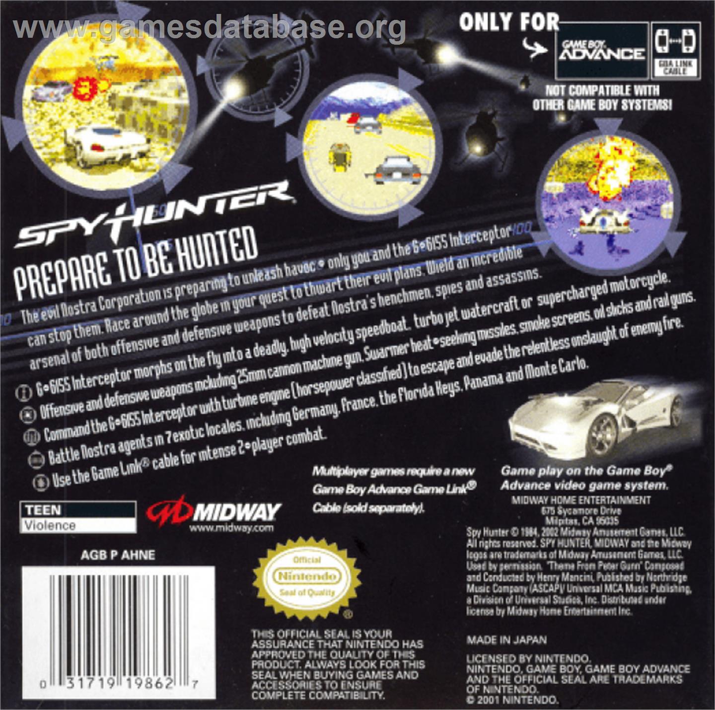 Spy Hunter - Nintendo Game Boy Advance - Artwork - Box Back