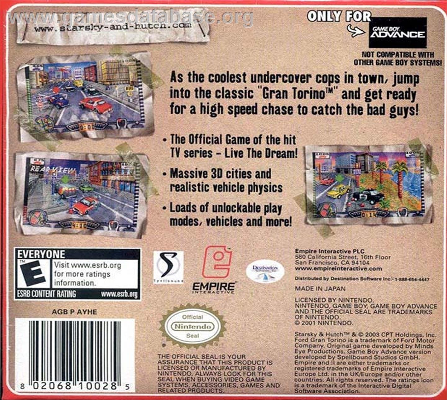 Starsky And Hutch - Nintendo Game Boy Advance - Artwork - Box Back