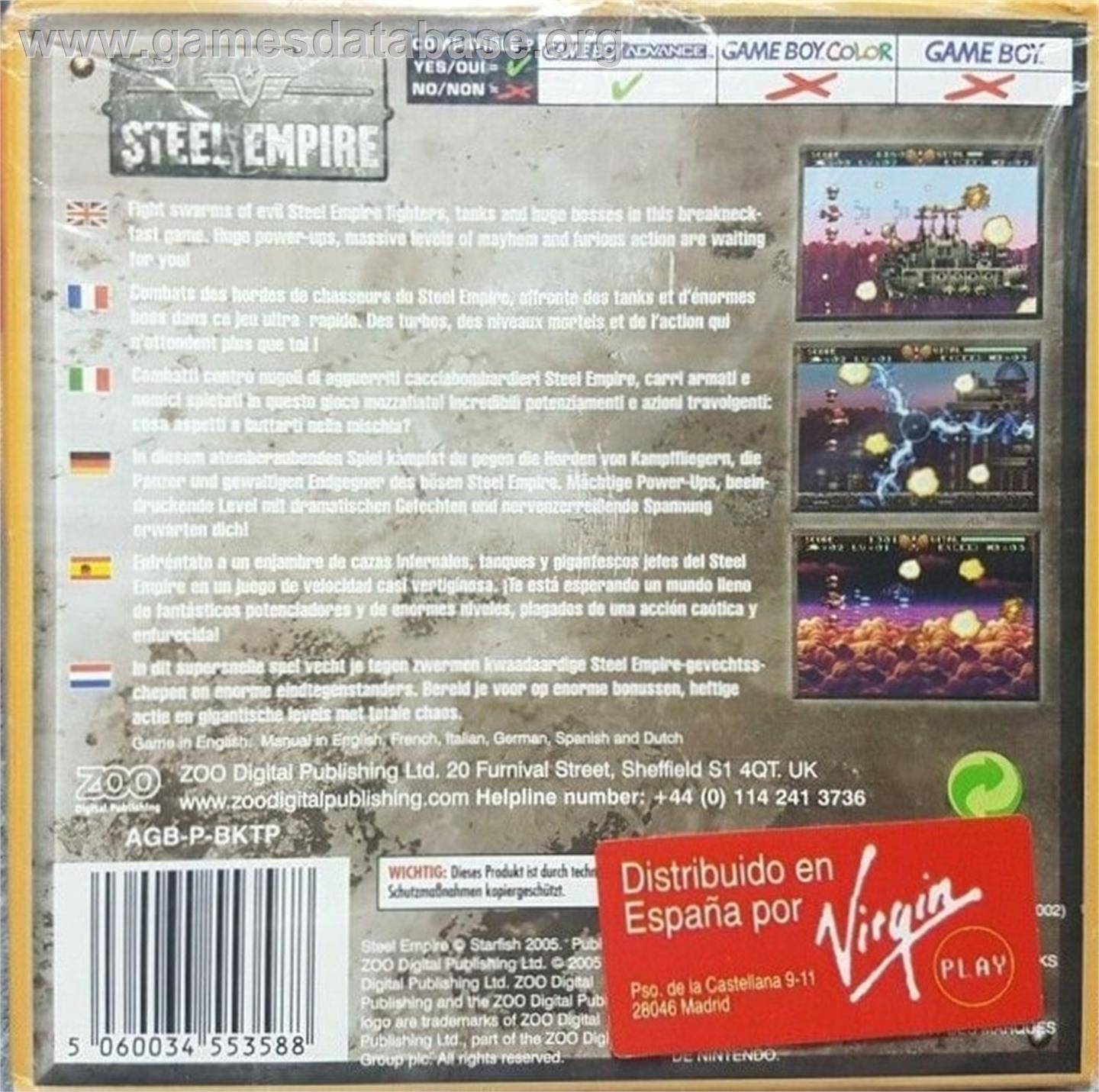 Steel Empire - Nintendo Game Boy Advance - Artwork - Box Back