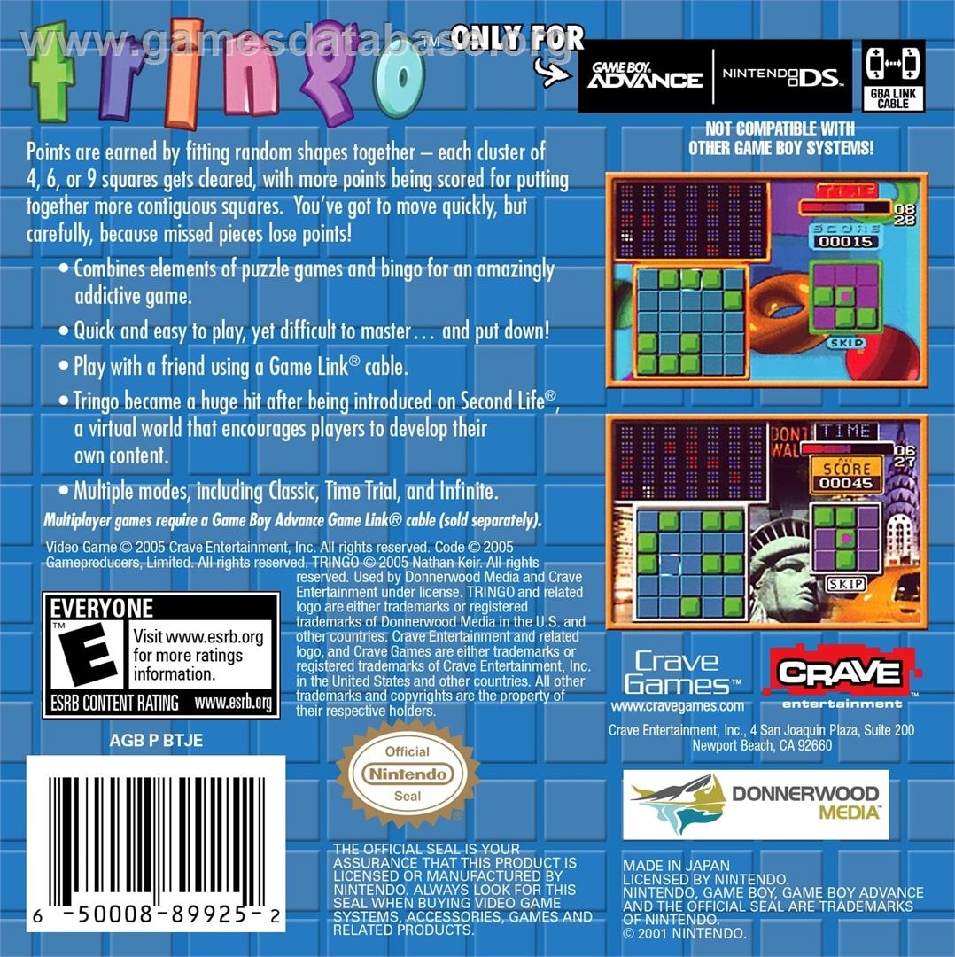 Stinger - Nintendo Game Boy Advance - Artwork - Box Back