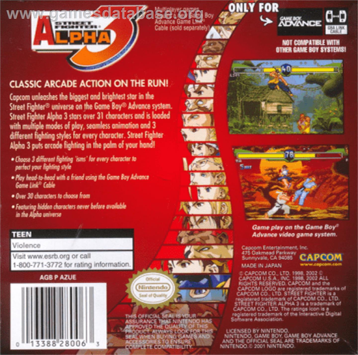 Street Fighter Alpha 3 - Nintendo Game Boy Advance - Artwork - Box Back