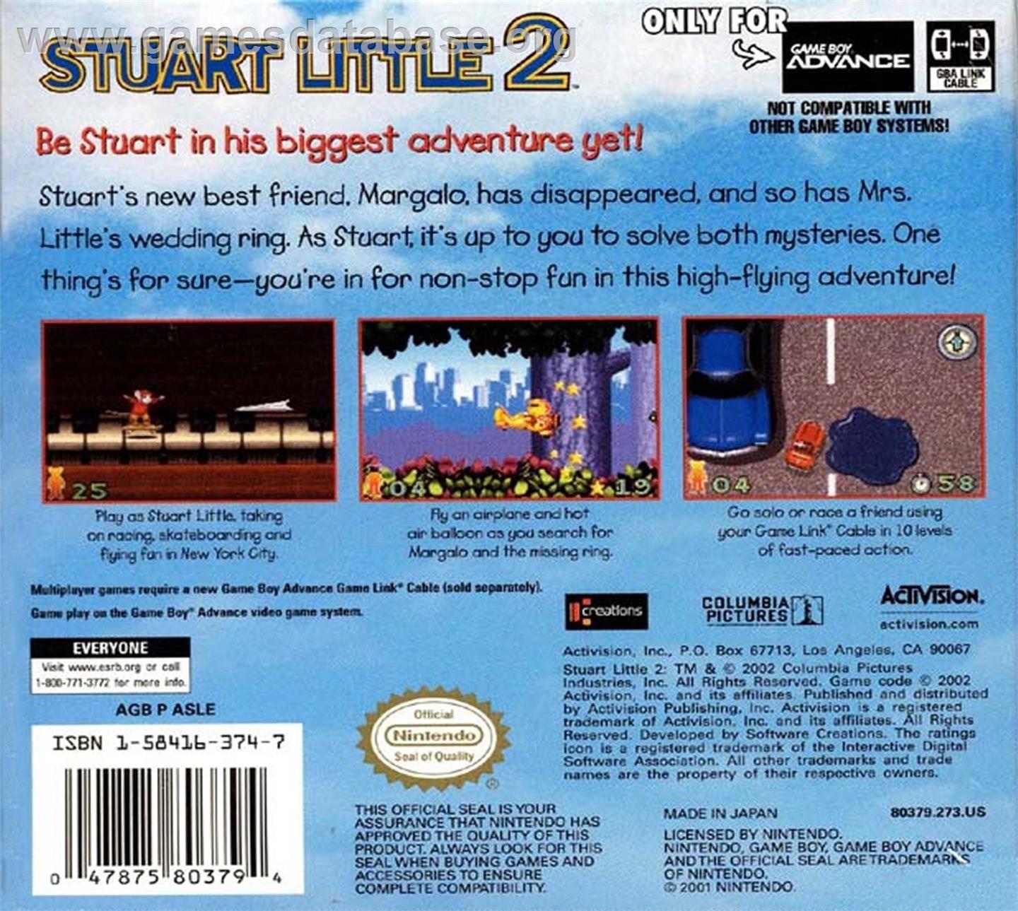 Stuart Little 2 - Nintendo Game Boy Advance - Artwork - Box Back
