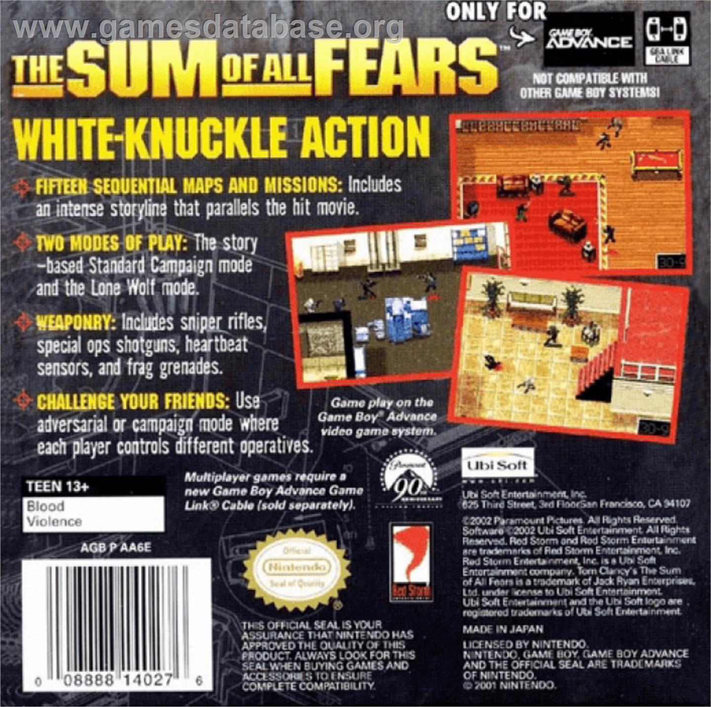 Sum of All Fears - Nintendo Game Boy Advance - Artwork - Box Back