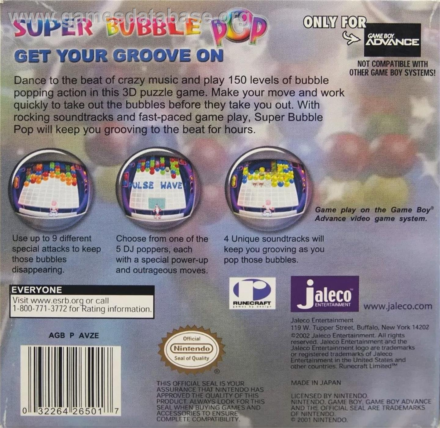 Super Bubble Pop - Nintendo Game Boy Advance - Artwork - Box Back
