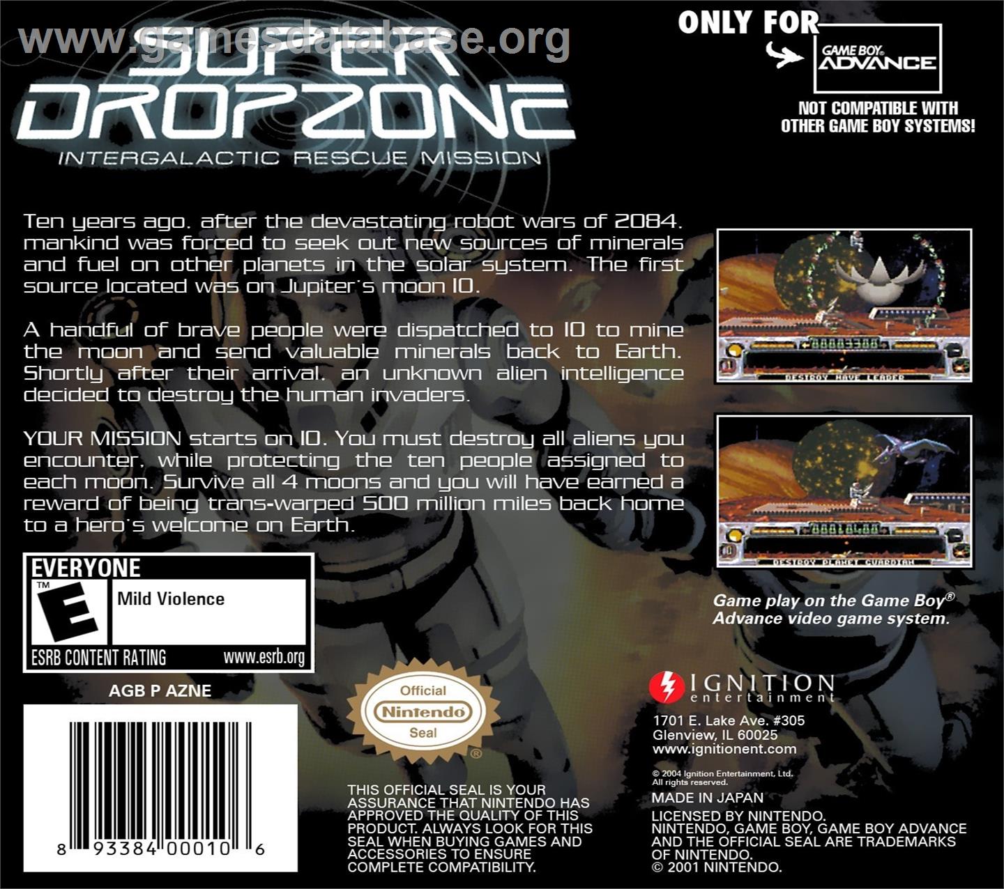 Super Dropzone - Intergalactic Rescue Mission - Nintendo Game Boy Advance - Artwork - Box Back