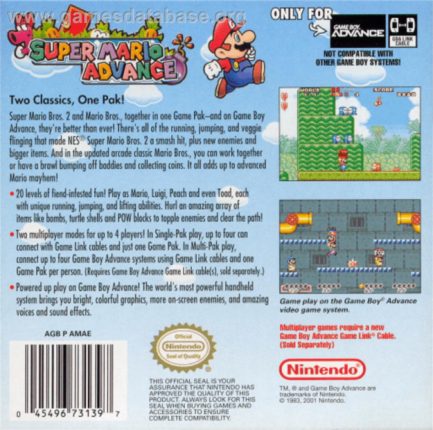 Super Mario Advance - Nintendo Game Boy Advance - Artwork - Box Back