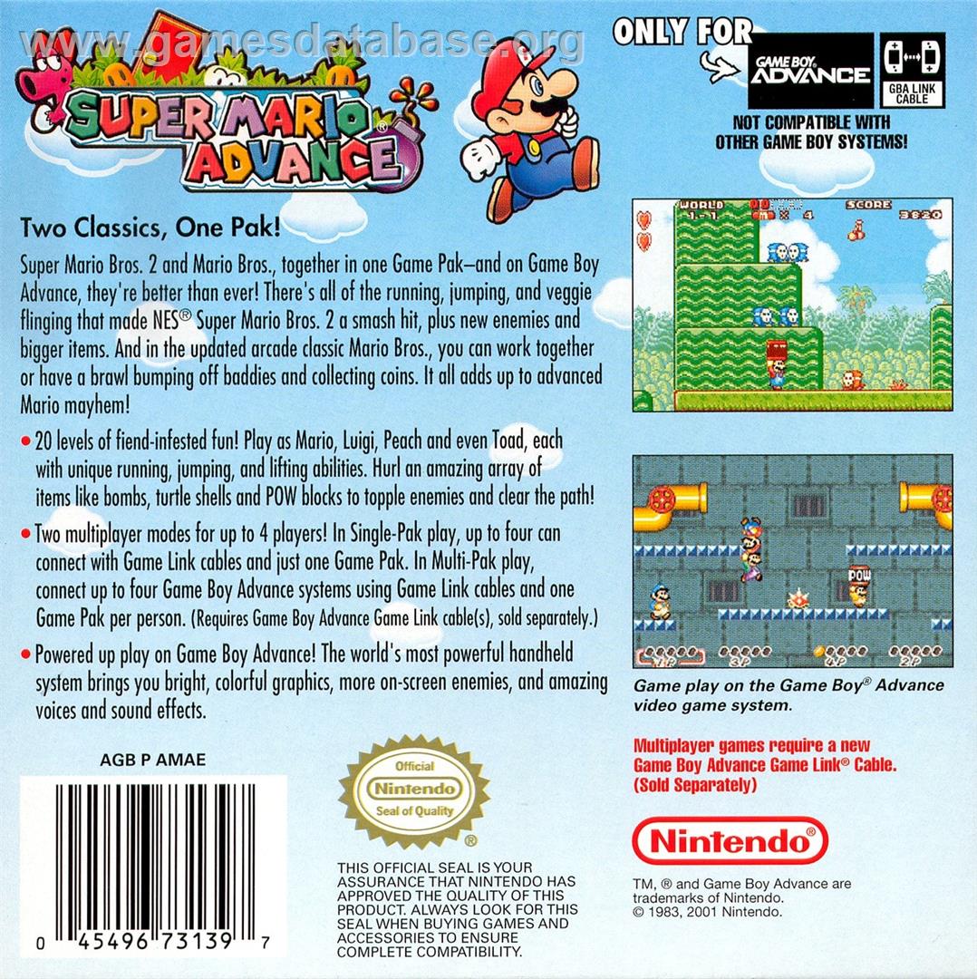 Super Mario Advance - Nintendo Game Boy Advance - Artwork - Box Back