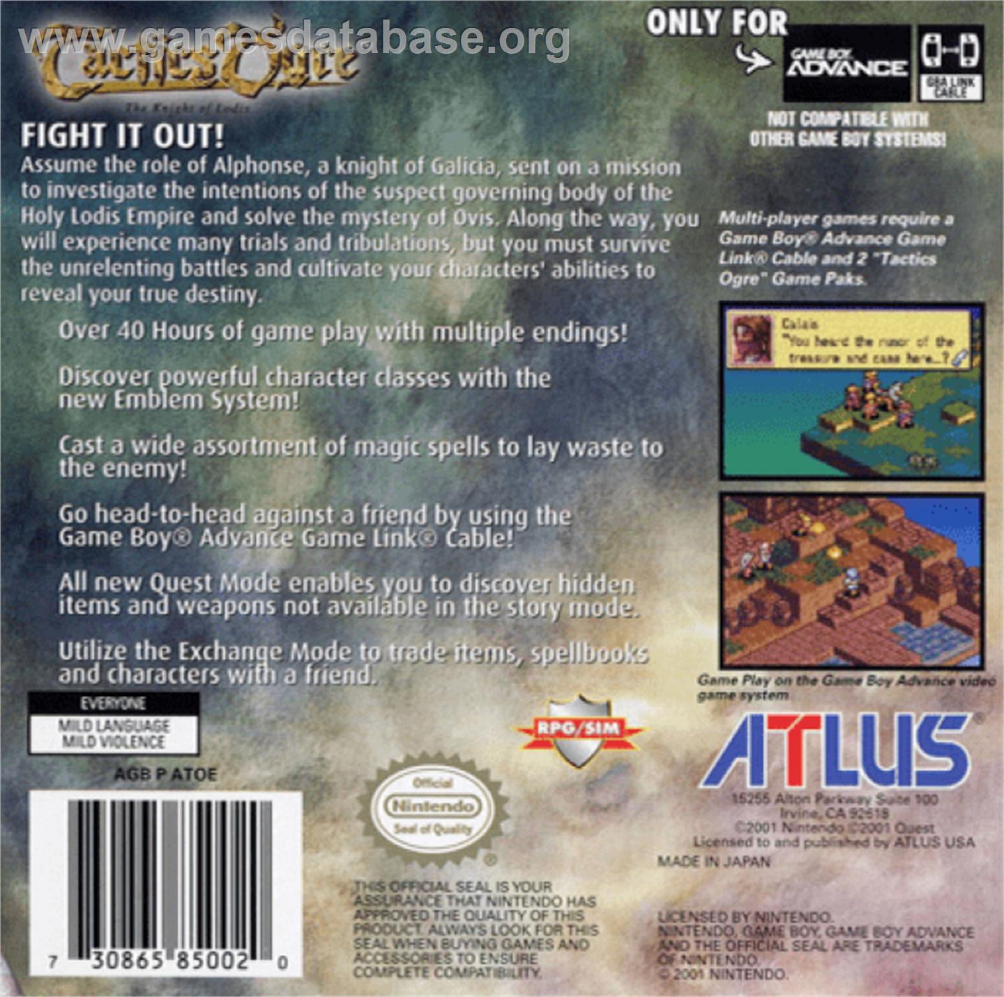 Tactics Ogre: The Knight of Lodis - Nintendo Game Boy Advance - Artwork - Box Back