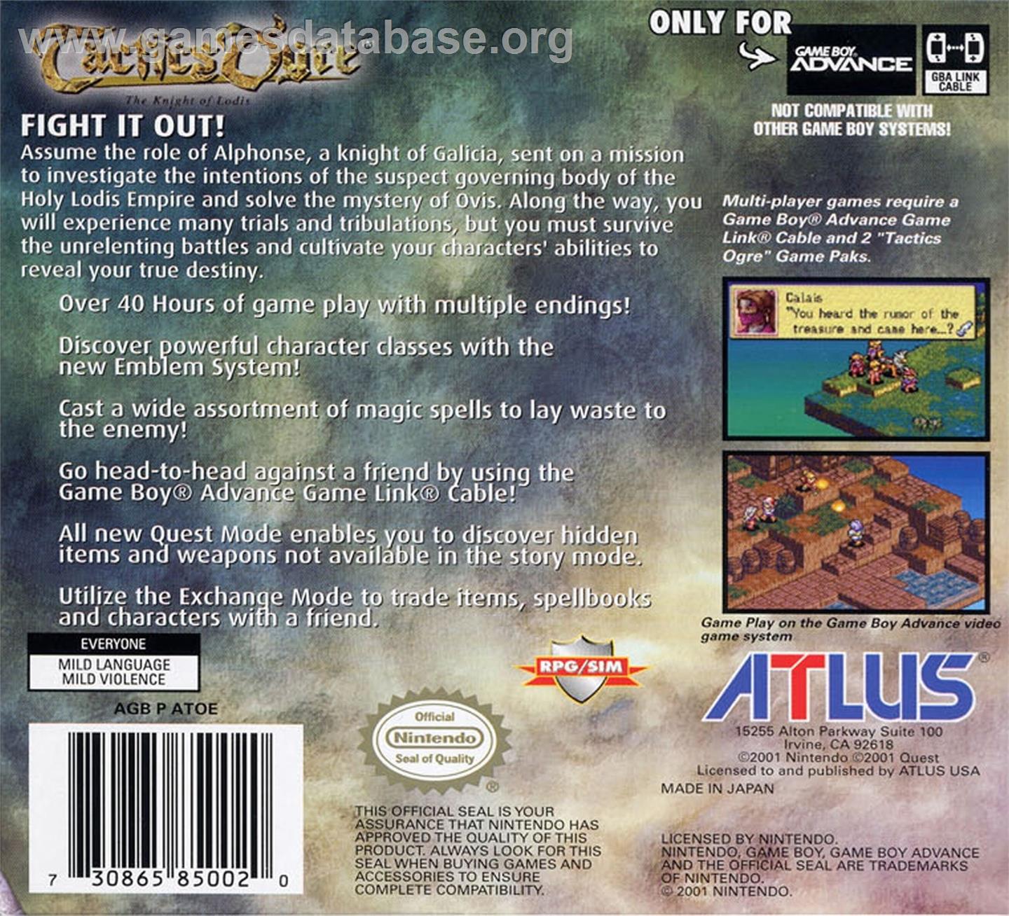 Tactics Ogre - The Knight Of Lodis - Nintendo Game Boy Advance - Artwork - Box Back