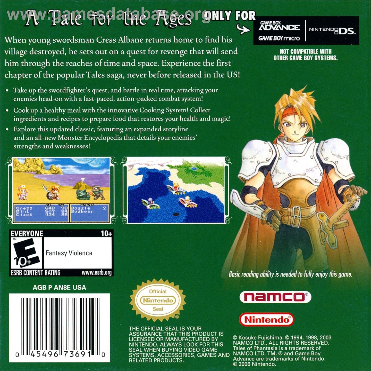 Tales Of Phantasia - Nintendo Game Boy Advance - Artwork - Box Back
