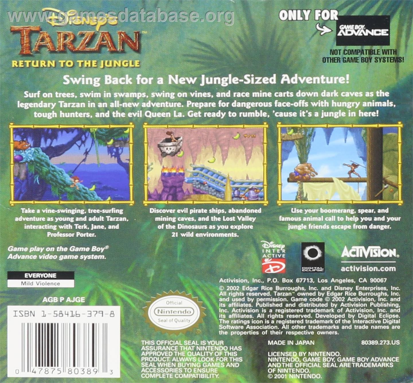 Tarzan: Return to the Jungle - Nintendo Game Boy Advance - Artwork - Box Back