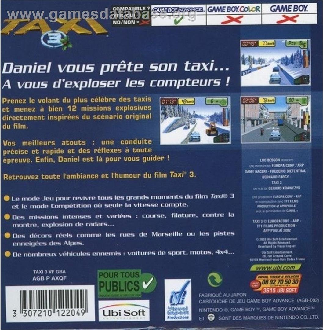 Taxi 3 - Nintendo Game Boy Advance - Artwork - Box Back