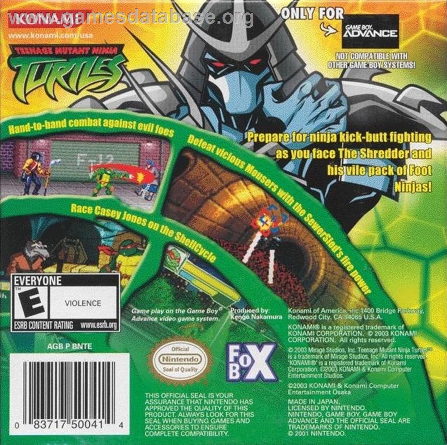 Teenage Mutant Ninja Turtles - Nintendo Game Boy Advance - Artwork - Box Back