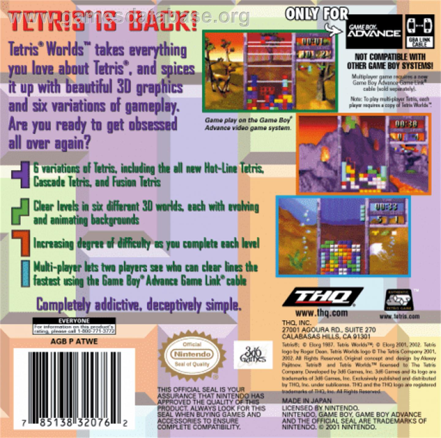 Tetris Worlds - Nintendo Game Boy Advance - Artwork - Box Back