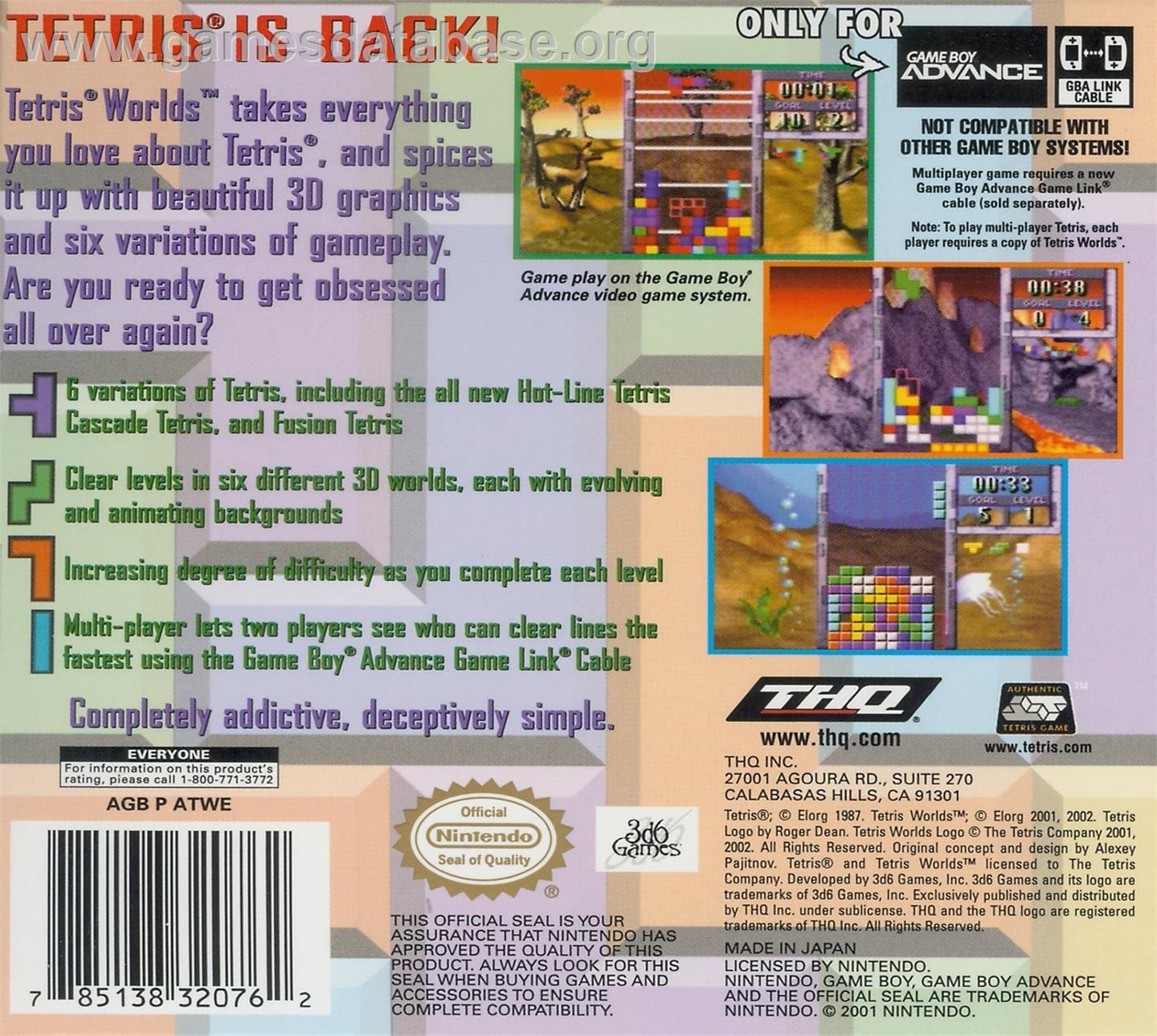 Tetris Worlds - Nintendo Game Boy Advance - Artwork - Box Back