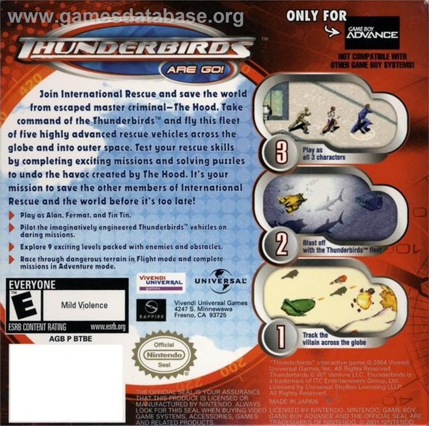 Thunderbirds: International Rescue - Nintendo Game Boy Advance - Artwork - Box Back