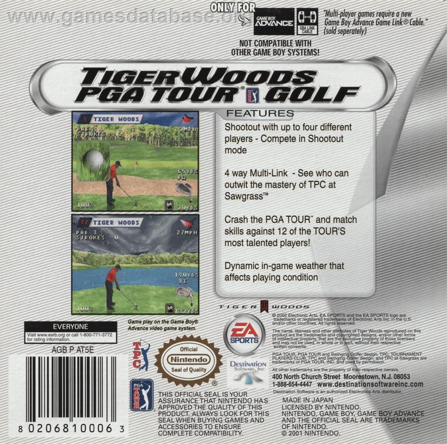 Tiger Woods PGA Tour Golf - Nintendo Game Boy Advance - Artwork - Box Back