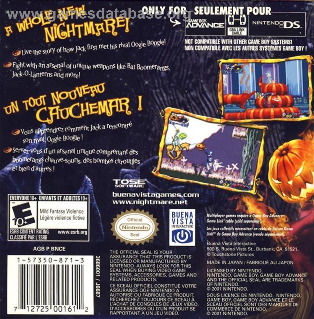 Tim Burton's The Nightmare Before Christmas - The Pumpkin King - Nintendo Game Boy Advance - Artwork - Box Back