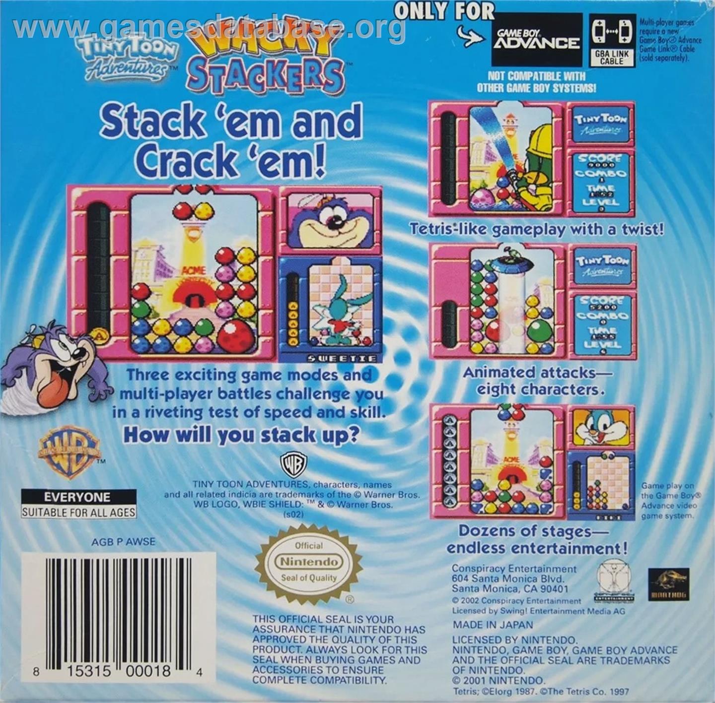 Tiny Toon Adventures - Wacky Stackers - Nintendo Game Boy Advance - Artwork - Box Back