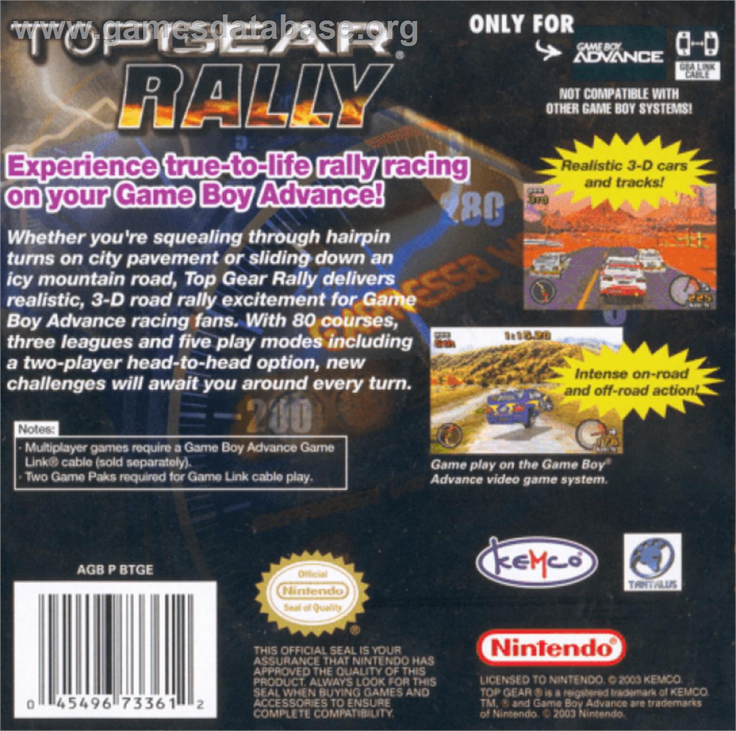 Top Gear Rally - Nintendo Game Boy Advance - Artwork - Box Back