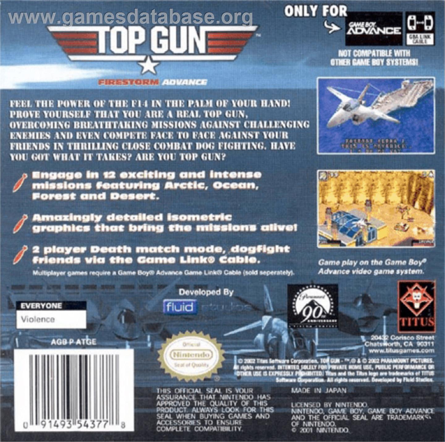 Top Gun: Firestorm - Nintendo Game Boy Advance - Artwork - Box Back