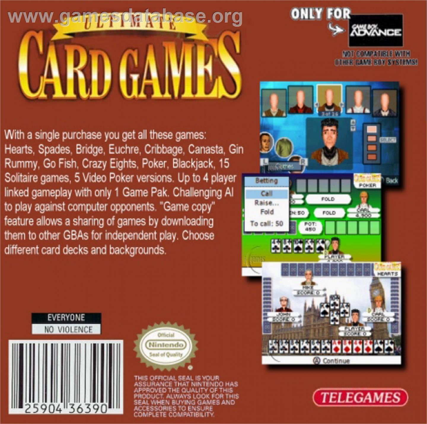 Ultimate Card Games - Nintendo Game Boy Advance - Artwork - Box Back